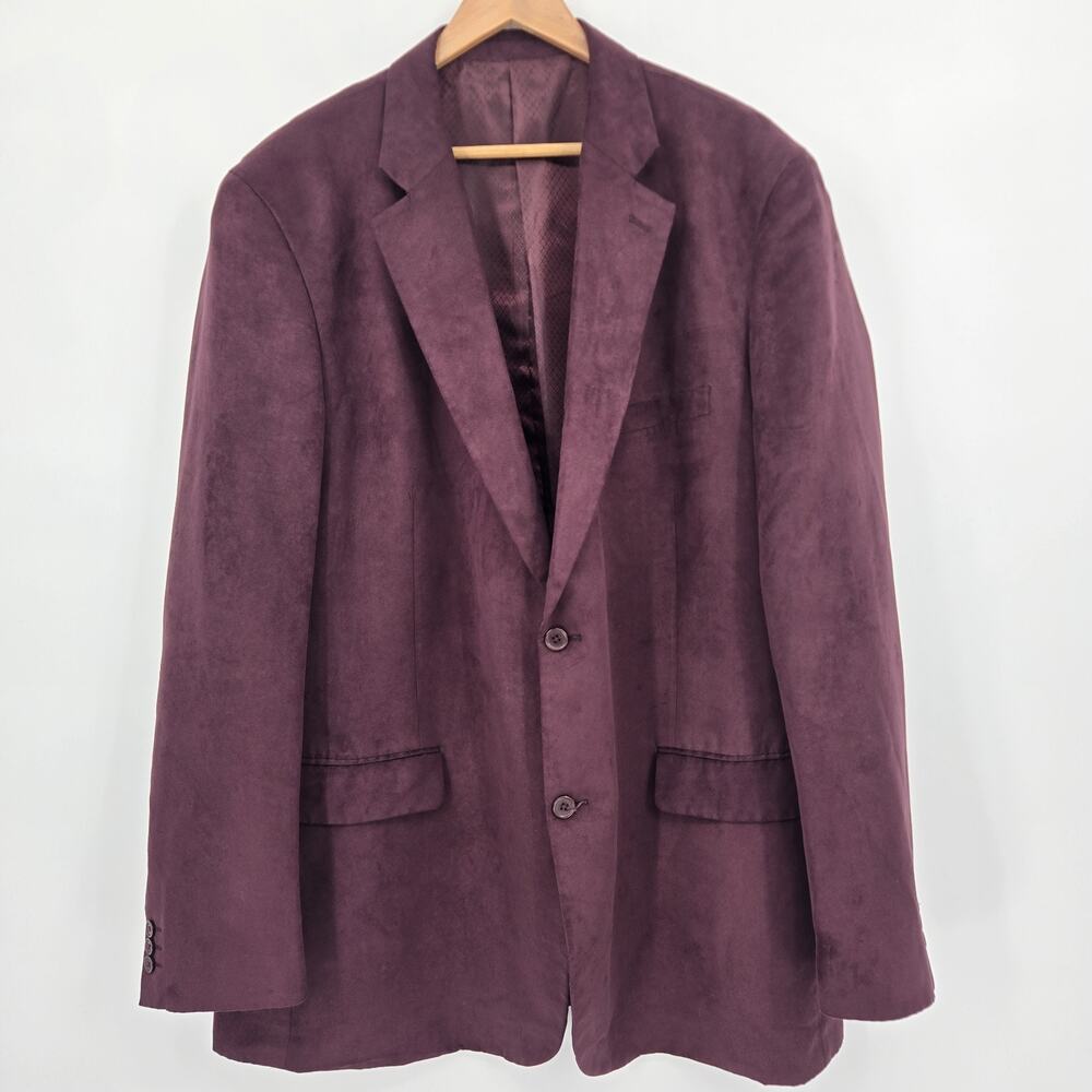 KS Signature Faux Microsuede Blazer Jacket Burgundy Sport Coat Size 50 Tall
